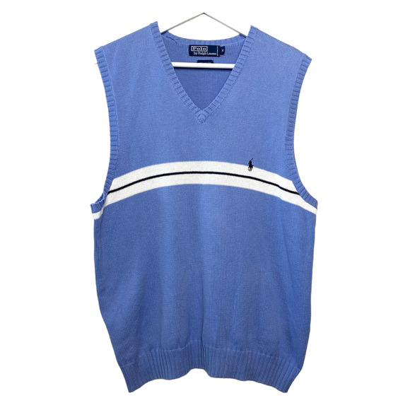 Vintage 90s Polo by Ralph Lauren Sweater Vest Blue Single Striped Cotton Medium
